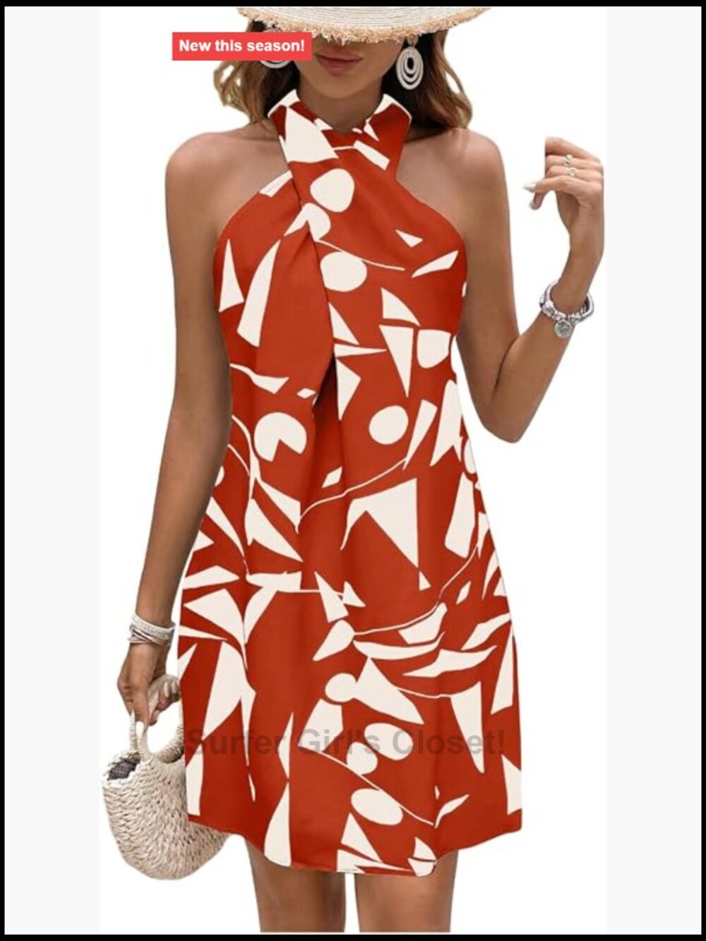 SweatyRocks Halter Neck Sleeveless A-Line Short Dress Geometric Print Summer